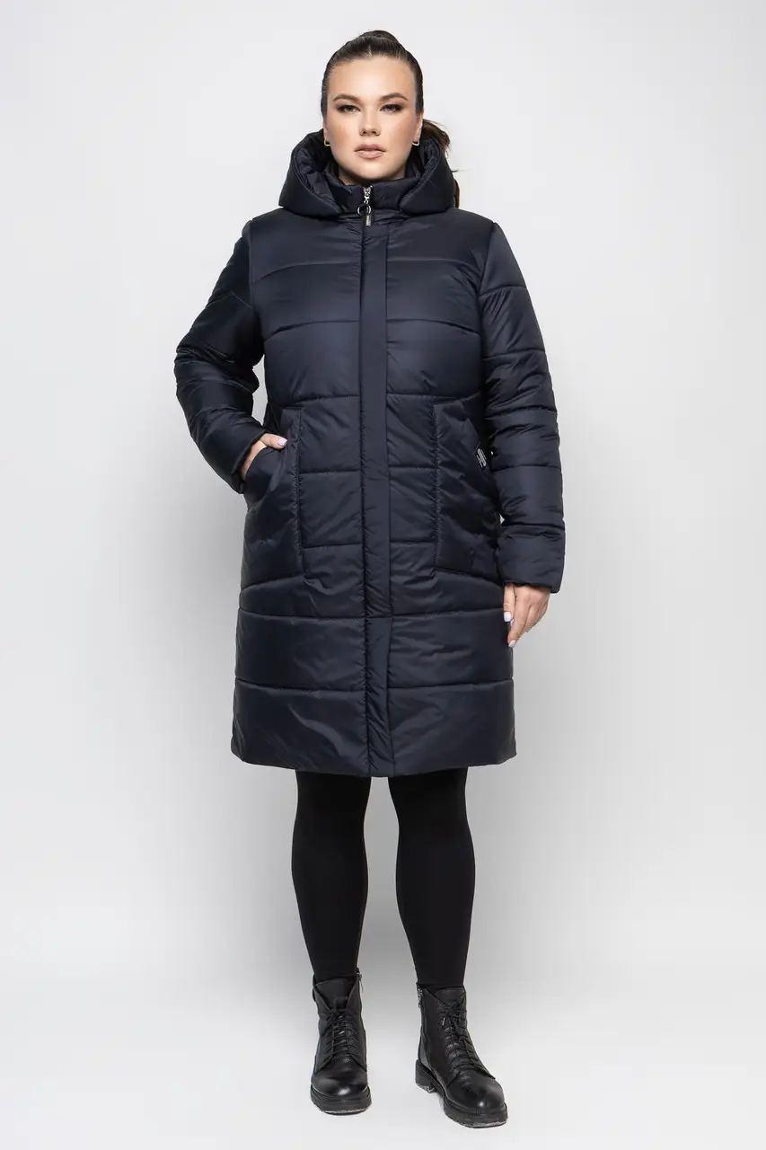 Зимова куртка-пуховик жіноча великого розміру 48-62 синій, фото 1
