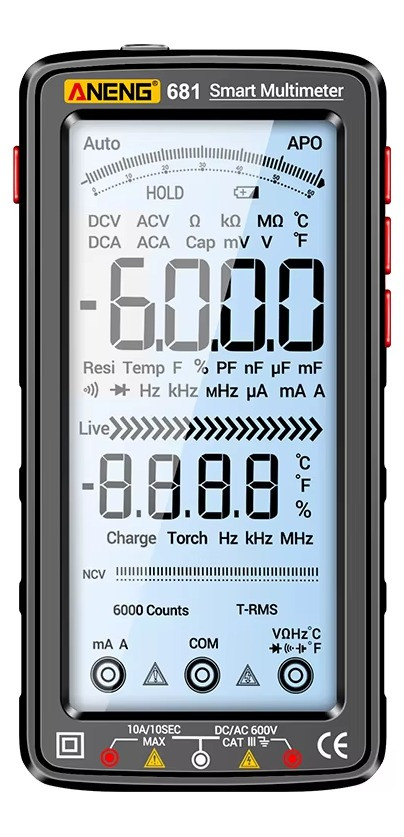 Мультиметр цифровий тестер ANENG 681 чорний, фото 1