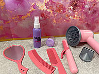 Набір аксесуарів LD-337B набір перукаря, фен-повітря, плойка, гребінці, дзеркало, на батарейках, в коробці, 39-25,5-6,5см, фото 3
