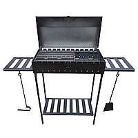 Мангал 3 мм на 12 шампурів розкладний барбекю з кришкою металеві полиці решітка-гриль совок і кочерга