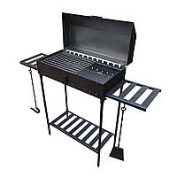 Мангал 4 мм на 12 шампурів розкладний барбекю з кришкою металеві полиці решітка-гриль совок і кочерга