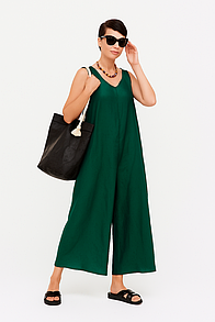 Комбінезон жіночий зелений з льону Modna KAZKA MKKS9056-4