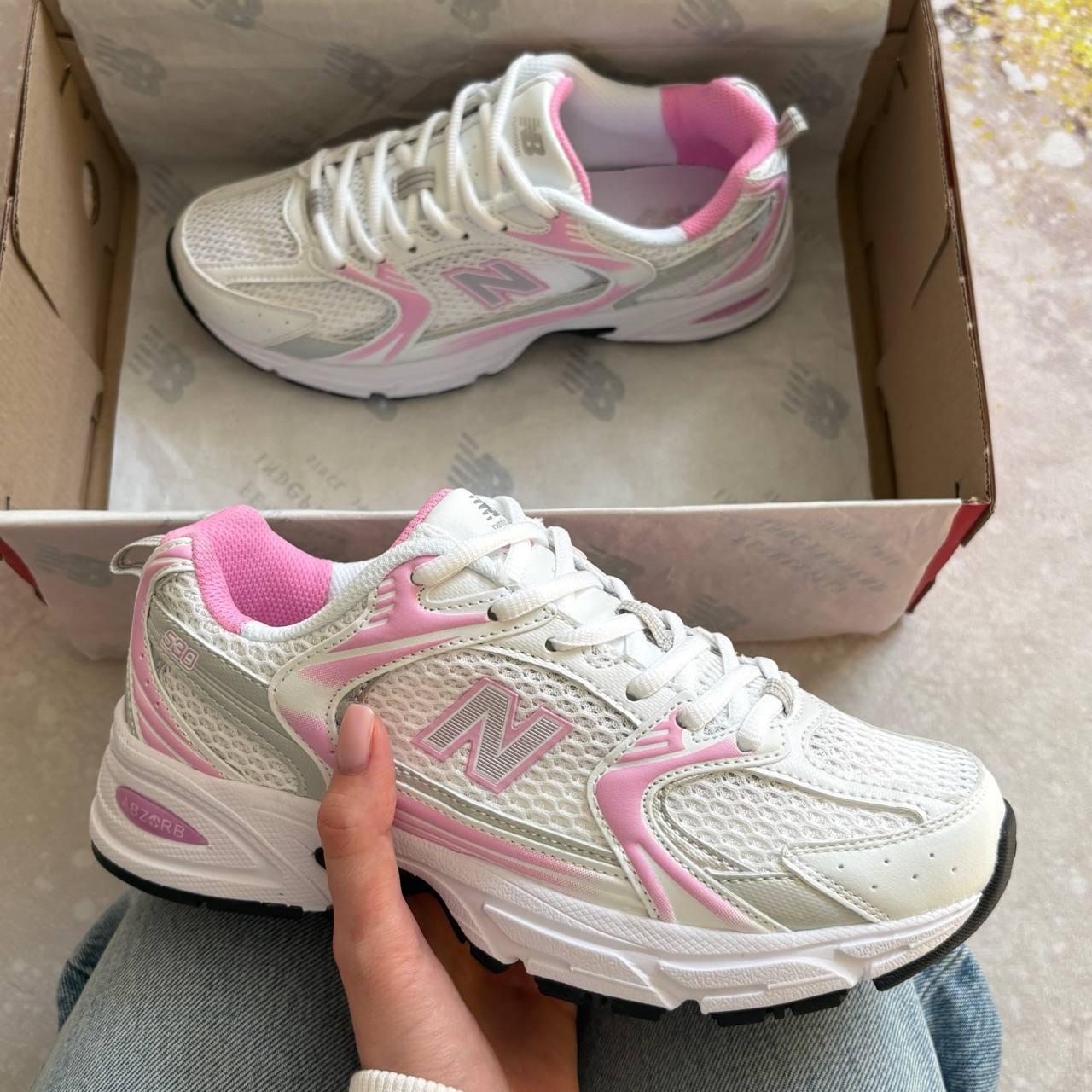 Жіночі кросівки New balance 530 White Silver Pink Нью Беленс 530 Білі з рожевим текстиль шкіра весна літо