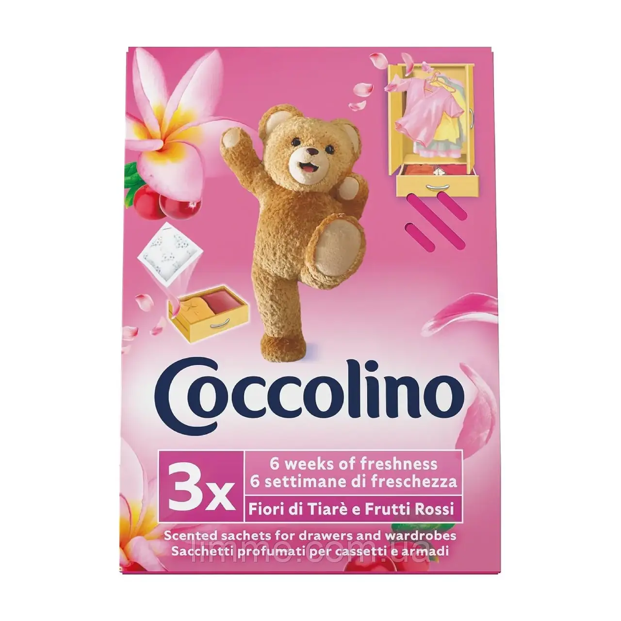 Освіжувач-підвіска для гардеробу Coсcolino Fiori de Tiare e Frutti Rossi, 3шт