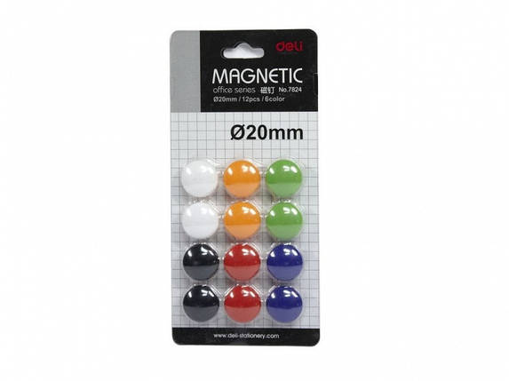 Набір магнітів Deli 7824Е 12 штук, d=20 мм, фото 1
