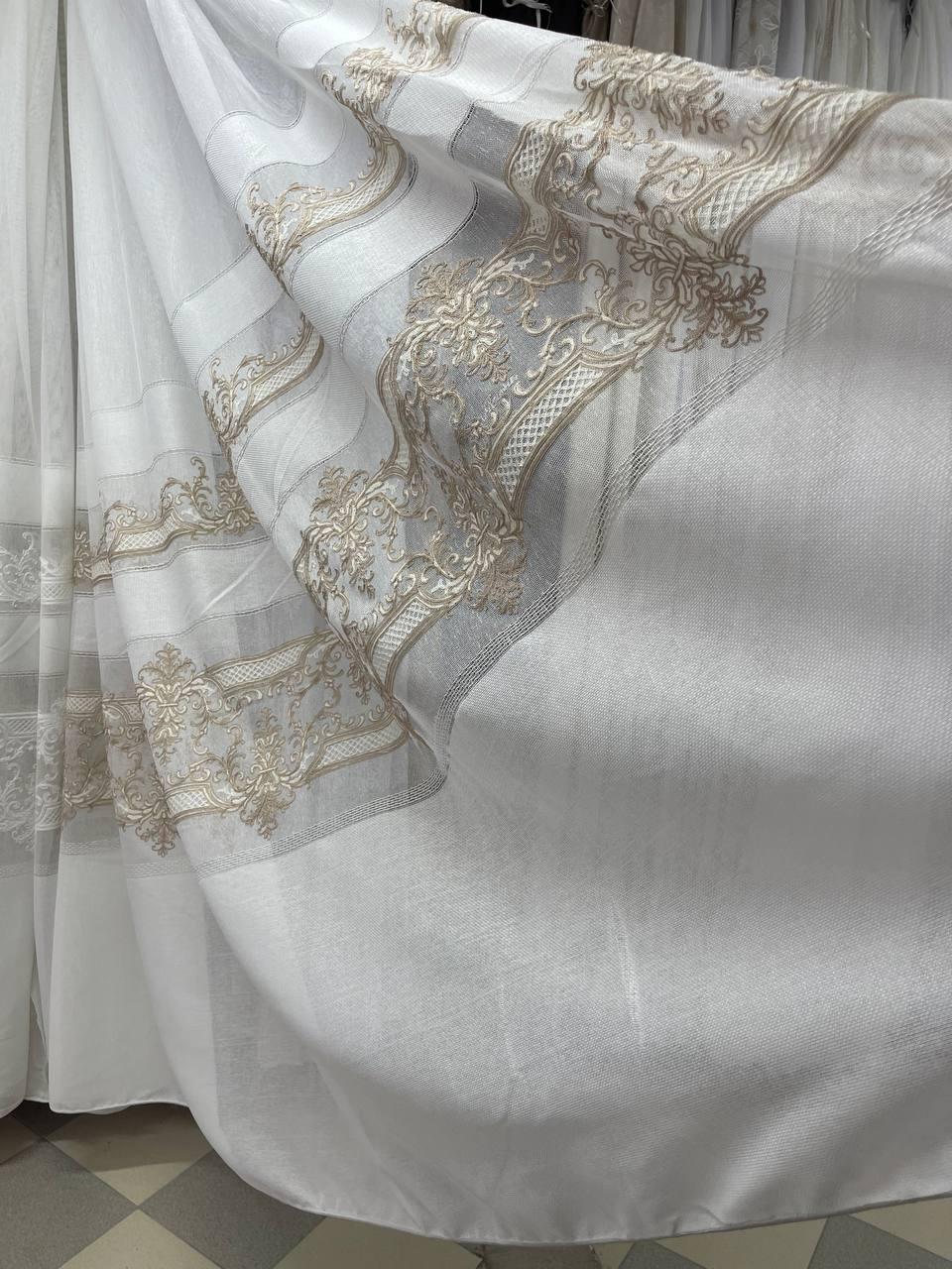 Тюль льон з вишивкою  заввишки 2,9 м.кремова
