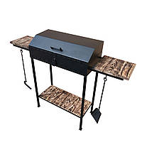 Мангал 5 мм на 12 шампурів розкладний барбекю з кришкою дерев'яні полиці решітка-гриль совок і кочерга