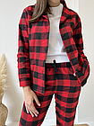Домашня жіноча піжама COSY сорочка+штани+футболка у клітинку червоно/чорна