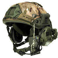 Каска балістичний шолом Fast Premium PE 3A мультикам активні навушники Earmor M32 SE чебурашки та ліхтар M L XL олива