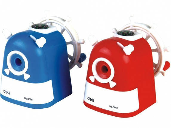 Чинка механічна Deli 0665Е мікс пласт н/проз "Штурвал з компасом" з/конт, фото 1