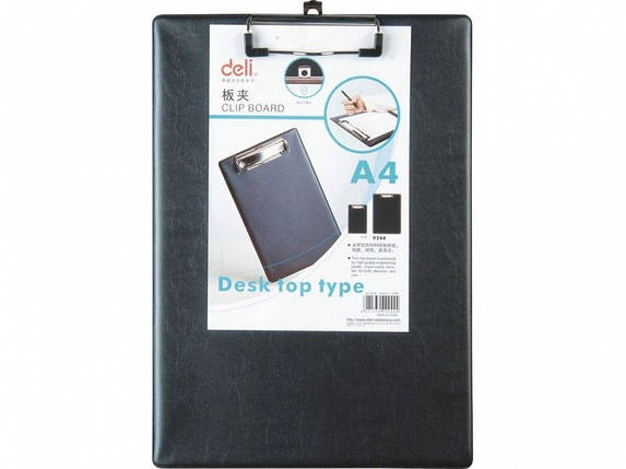 Планшет Deli 9244Е чорний А4 покриттям ПВХ металева кліпса, Планшет для паперу, фото 2