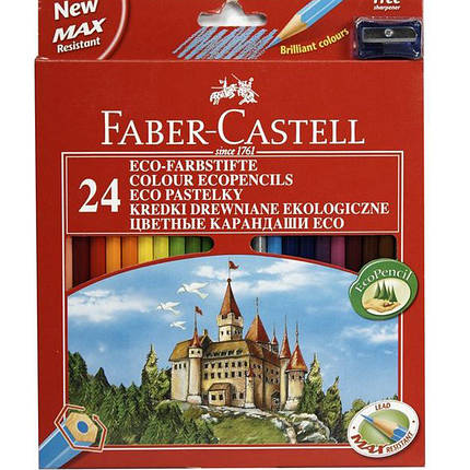 Олівці кольорові Faber_Castell 120124LE 24цвета шестигранні з чинкой "Замок", картонна коробка з підвісом, фото 2