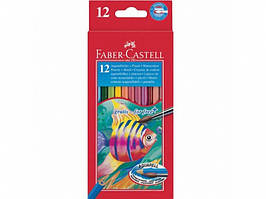 Олівці кольорові Faber_Castell 114413 12цветов шестигранні акварельні з пензликом, картонна коробка з підвісом