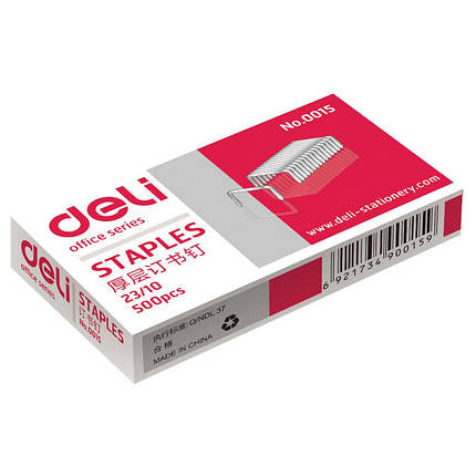 Скоби для степлера Deli 0015Е №23/10 500шт/уп, фото 1
