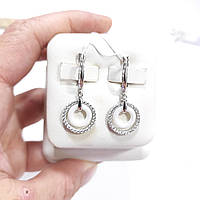 Срібні сережки-підвіски з керамікою та фіанітом (куб. цирконієм) Со202