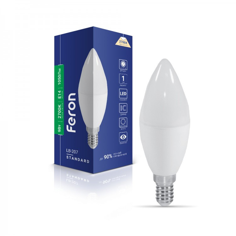 Світлодіодна лампа Feron LB-207 9Вт E14 2700K Standard, фото 1