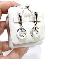 Срібні сережки-підвіски з керамікою та фіанітом (куб. цирконієм) Со202