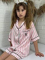 Стильна дитяча шовкова піжама рубашка шорти з вишивкою