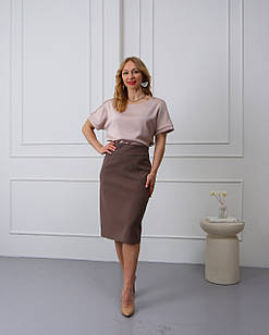 Класична спідниця жіноча Роузі темно бежева, однотонна, є великі розміри