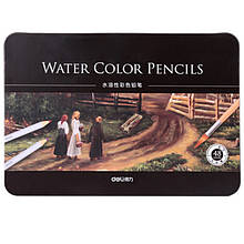 Олівці кольорові Deli 6523 48цветов шестигранні акварельні з пензлем метал/коробка