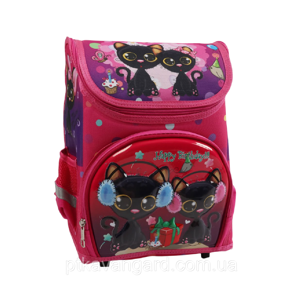 Портфель шкільний 1 клас каркасний "Котики", 26×17×35 см, рожевий, фото 1