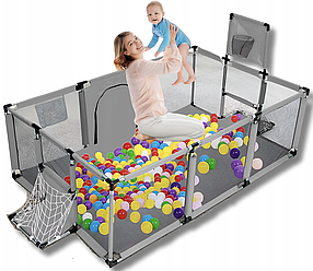 Манеж дитячий ігровий 2в1 230х122 см з кульками  30  шт сірий