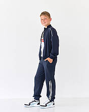 Дитячі спортивні штани хлопчику сині з манжетами трикотаж двонитка BossKids розмір 158 см