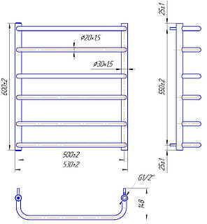 Рушникосушарка водяна MARIO Стандарт 600/530/500, фото 3