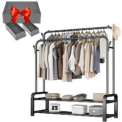 Вішалка для одягу (162х96х44см) + Набір органайзерів 3в1 / Подвійна стійка для одягу / Вішалка-стійка