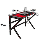 Ігровий комп’ютерний стіл з RGB LED-підсвічуванням, тримачем для навушників та чашки, Чорний, фото 5