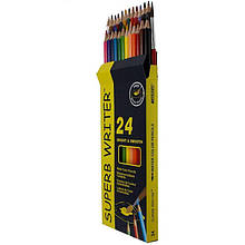 Олівці кольорові Marco 4120-24CB 24цвета D2,9мм шестигранні акварельні з пензликом "SuperB Writer", картонна коробка