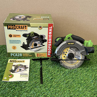 Акумуляторна дискова пилка Procraft PCA28 (165мм диск, 20В) Без АКБ та ЗУ. Циркулярка Прокрафт PCA-28