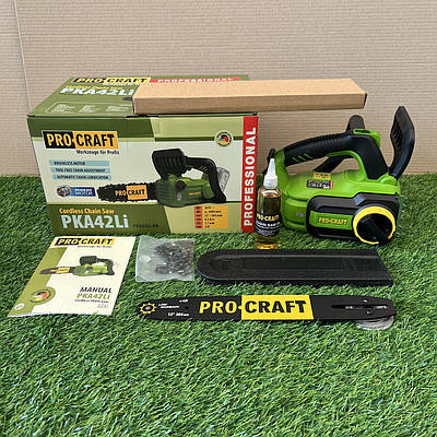 Акумуляторна пилка Procraft PKA42Li (30см шина, 20В, Без АКБ та ЗП) Безщіткова пилка Прокрафт PKA-42Li