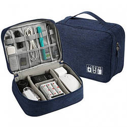 Сумка-органайзер для зберігання дротів, зарядок, кабелів, аксесуарів, флешок Темно-синя