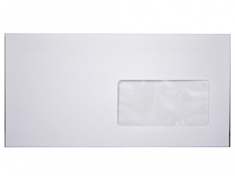 Конверт білий Євро DL (220мм*110мм) * E65 (0+0), 80гр, самокл відривна стрічка, Євро конверт з вікном