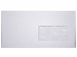 Конверт Євро DL (220мм*110мм) * E65 (0+0)СКЛ білий 80г самокл отр стрічка з вікном