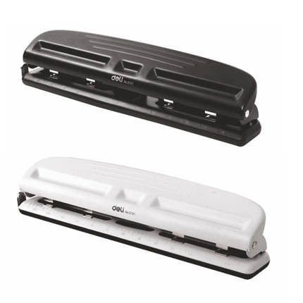 Діркопробивач Deli 0121 мікс, 10 аркушів, 4 отв з лінійкою, металевий, фото 1