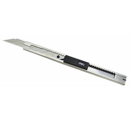 Ніж канцелярський Deli 2034 срібний, 9 мм, метал корпус, 30 градусів заточення леза, фото 1