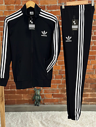 Спортивний костюм Adidas комплект Адідас чоловічий брендовий чорний кофта штани трикотаж з лампасами бавовна