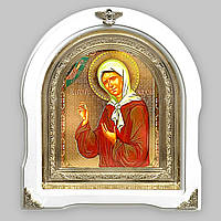 Ікона блажена Матрона свята Московська, лик 15х18 см, у білому дерев'яному кіоті, арка