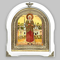 Ікона Блажена Ксенія свята Петербурзька, лик 15х18 см, у білому дерев'яному кіоті, арка