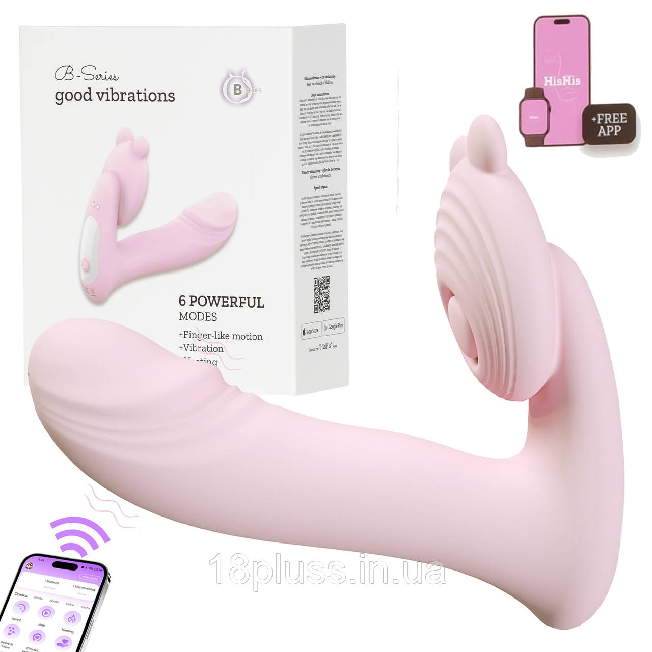 Вібратор з підігрівом, 6 режимами вібрації та керуванням через додаток B-Series Good Vibrations Pink, фото 1