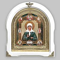 Ікона Блаженна Матрона свята Московська, лик 15х18 см, у білому дерев'яному кіоті, арка