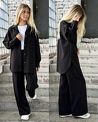 Костюм трійка для дівчат: сорочка оверсайз, штани-палаццо та топ, розміри на рости 140 - 160