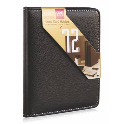 Візитниця Deli 5790 чорний, 72 візитки, ПВХ еко-шкіра, 1 лист - 2 візитки, 11*13,8см, фото 1