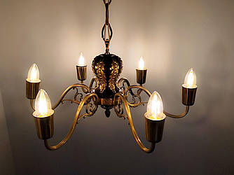 🕯️ Потолочная люстра в классическом стиле, 6 рожков, бронза / латунь, винтаж 1960-х, Европа