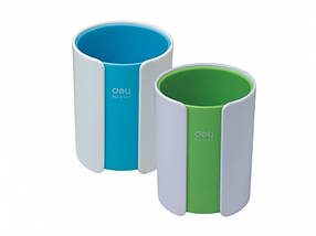 Підставка для ручок Deli 9141 білий Склянка пластик кольорова смуга, Настільна підставка, фото 2