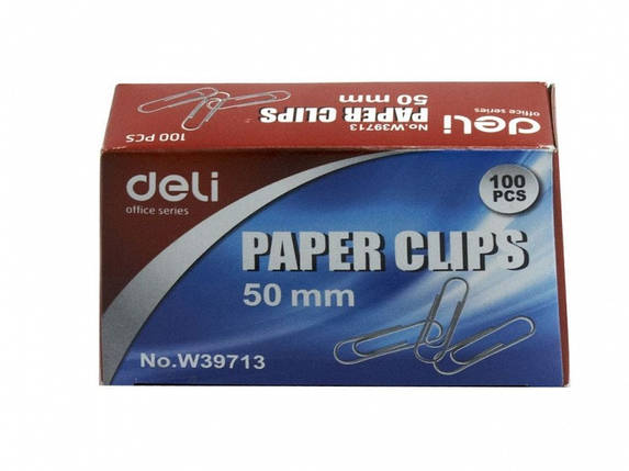 Скріпки Deli 39713 50мм цілий 100шт никелир, фото 1