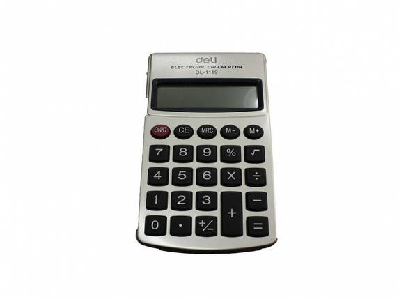 Калькулятор кишеньковий Deli 1119 бронза, 8 розряд 117*70*11, металевий корпус, кнопки гумові, фото 1
