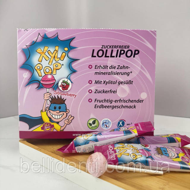 Цукерка з ксилітом Miradent XyliPop (полуниця), 1 шт: продаж, ціна